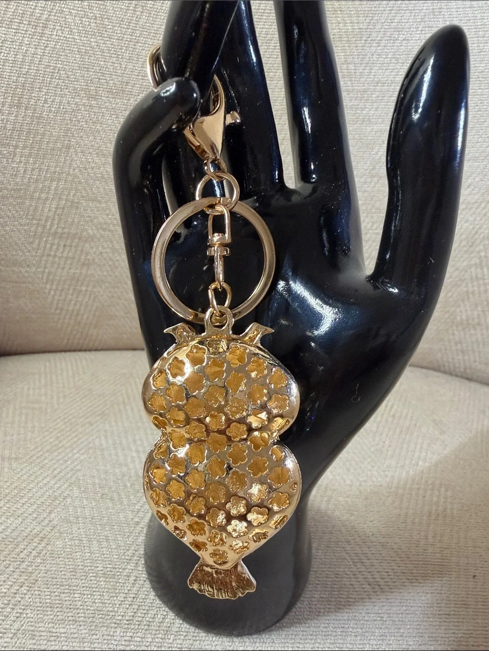 Gold-Tone Owl Keychain Bag Charm in White and Gold